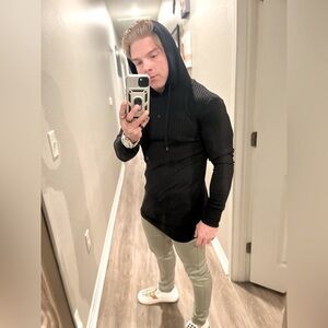 Father Sons classic black ribbed knit hoodie jumper with black emblem